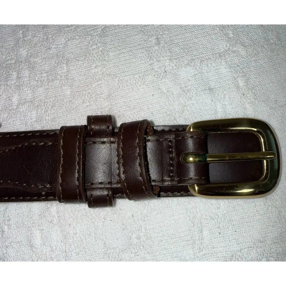Leather Dark Brown Made In The USA Belt Brass Buckle Quiet Luxury Preppy Sz 44
